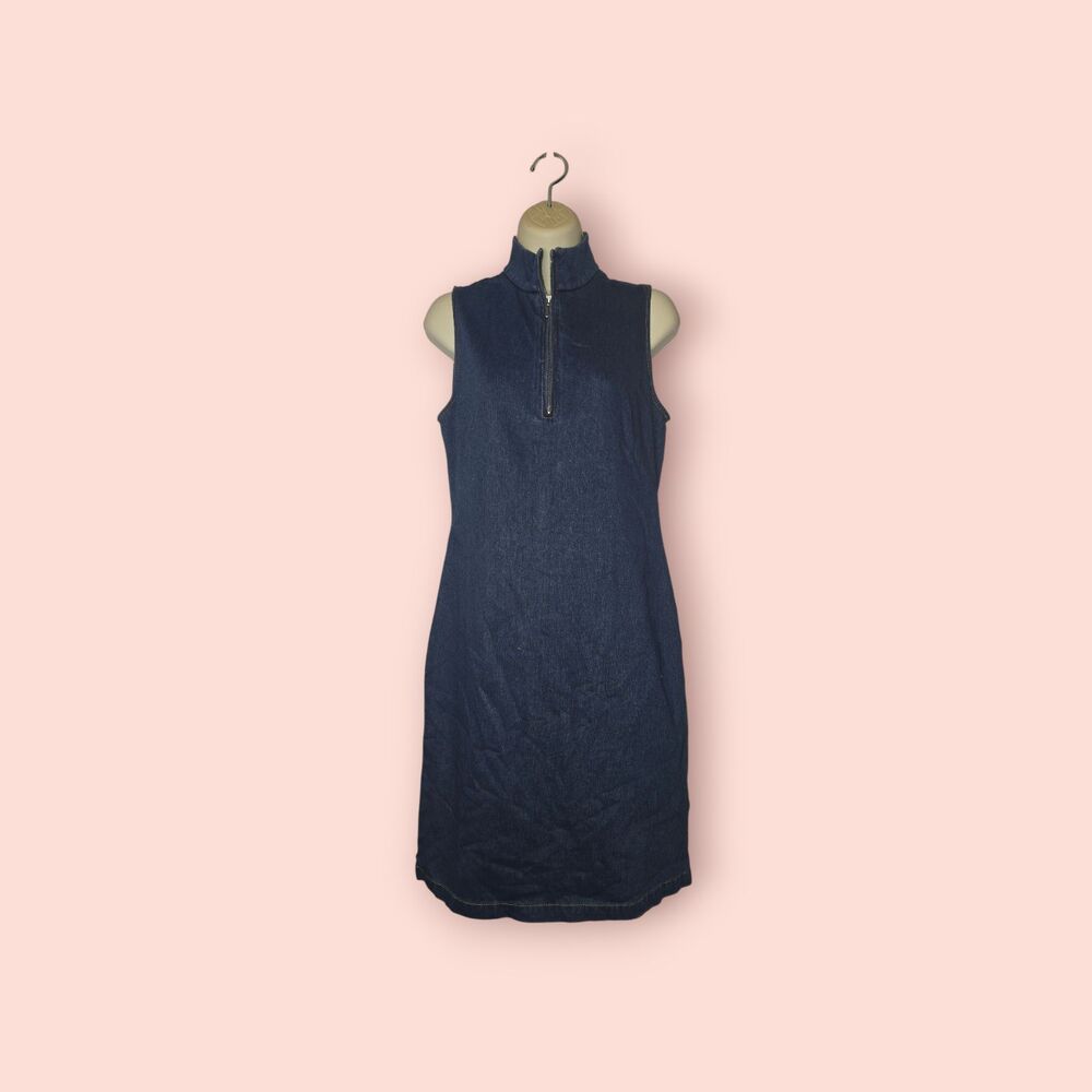 J. McLaughlin Bedford Zip Front Denim Shift Dress Sleeveless Blue Med Classic